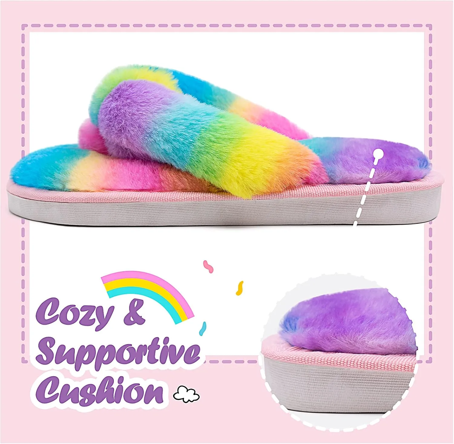 Kids Flip Flop Slippers Soft Plush Fuzzy House Home Thong Slippers for Boys and Girls Open Toe Indoor Outdoor Warm Comfy Slip On