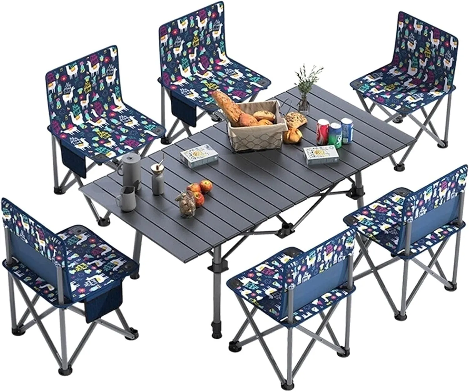 KIRANDY Portable Picnic Table, Folding Roll Up Camping Travel Table Aluminum Table, 7PCS Table and Chair Set with Carry Bag