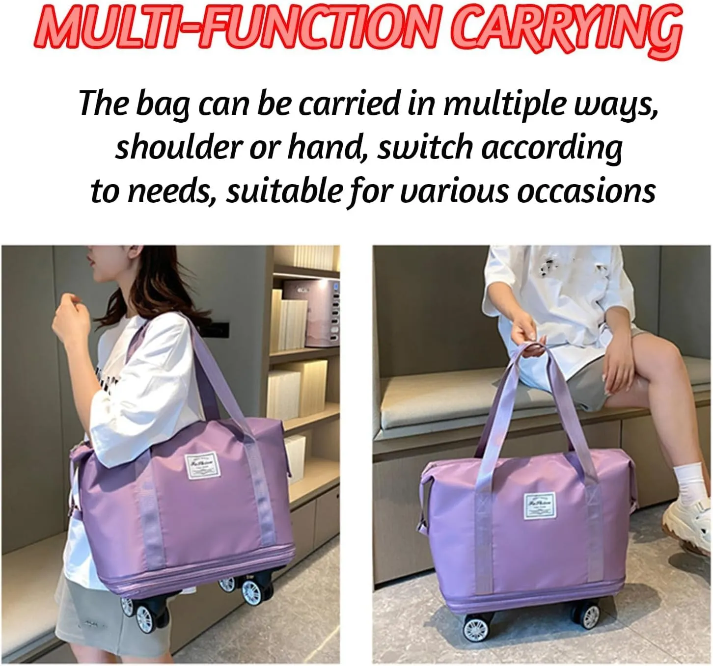 Klarson Expandable Bag with Wheels, Collapsible Luggage with Wheels,Expandable Rolling Duffel Bag (Gray)