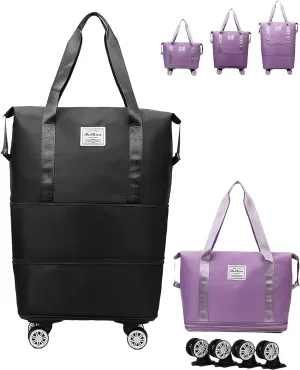 Klarson Expandable Bag with Wheels, Klarson Travel Bag, Collapsible Luggage with Wheels (Black)