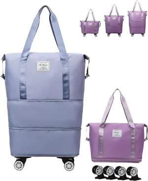 Klarson Expandable Bag with Wheels, Klarson Travel Bag, Collapsible Luggage with Wheels (Blue)