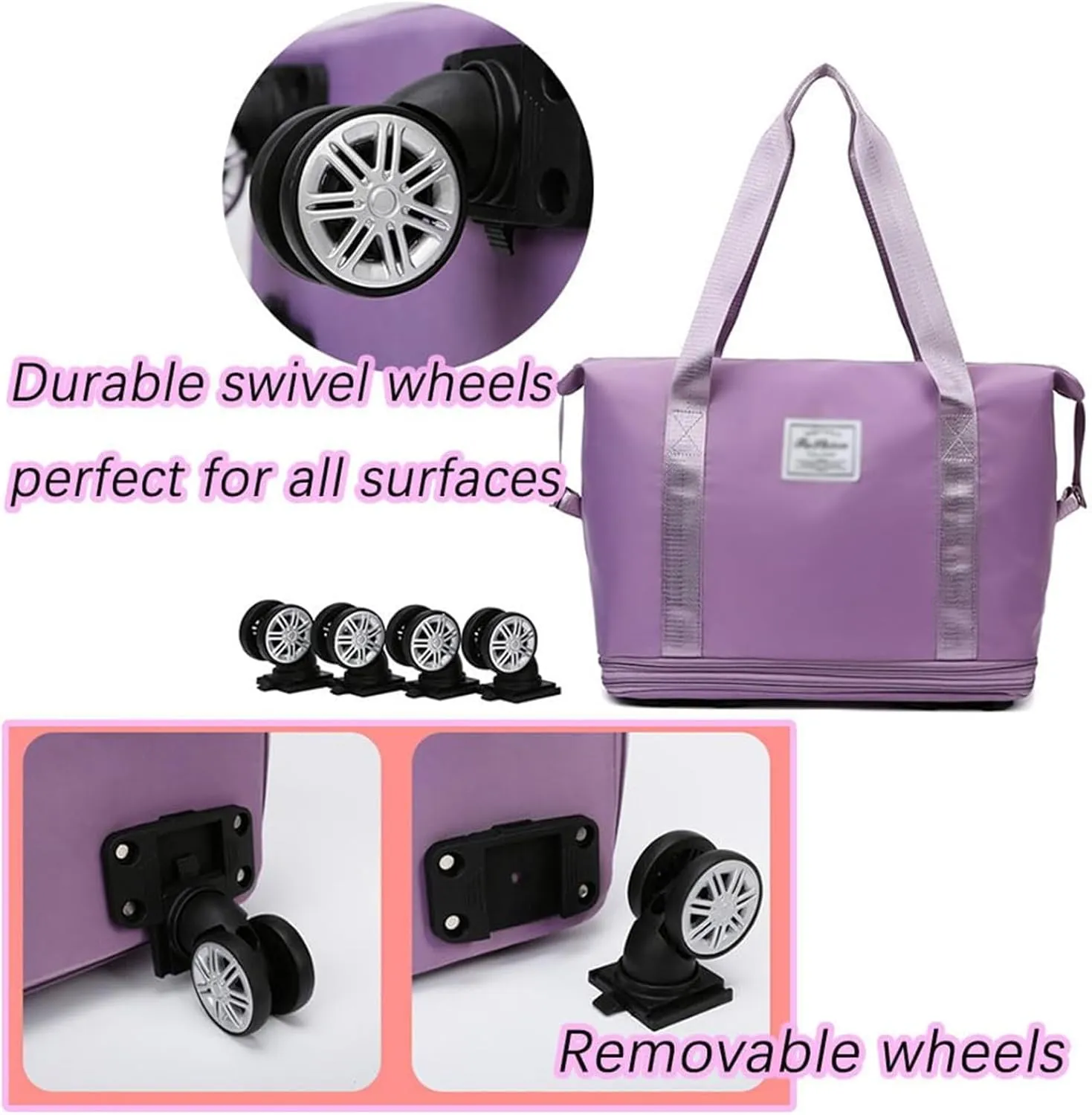 Klarson Expandable Bag with Wheels - New Scratch Expandable Travel Duffle Bag with Wheels, Foldable Suitcase without Handl (B)
