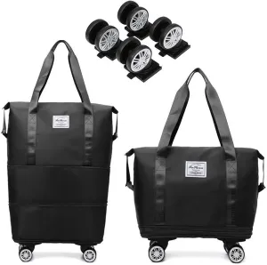 Klarson Expandable Bag with Wheels - New Scratch Expandable Travel Duffle Bag with Wheels, Foldable Suitcase without Handl (B)