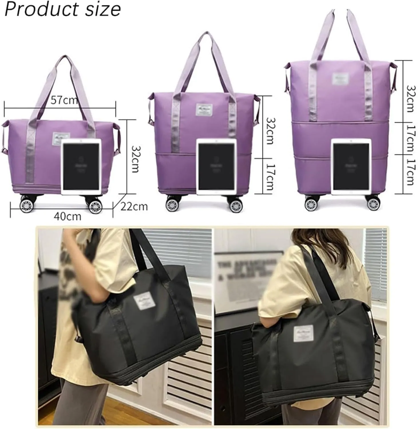 Klarson Expandable Bag with Wheels - New Scratch Expandable Travel Duffle Bag with Wheels, Foldable Suitcase without Handl (B)
