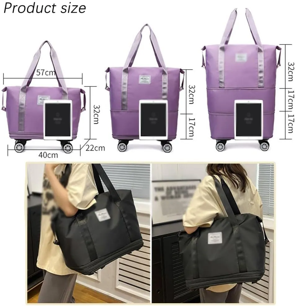 Klarson Expandable Bag with Wheels, Scratch Expandable Travel Duffle Bag with Wheels, Foldable Suitcase without Handle (Gray)
