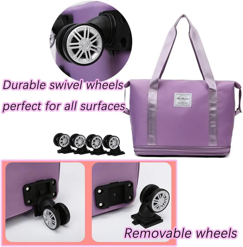 Klarson Expandable Bag with Wheels, Scratch Expandable Travel Duffle Bag with Wheels, Foldable Suitcase without Handle (Gray)