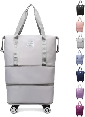 Klarson Expandable Bag with Wheels, Scratch Expandable Travel Duffle Bag with Wheels, Foldable Suitcase without Handle (Gray)