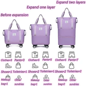 Klarson Expandable Bag with Wheels, Scratch Expandable Travel Duffle Bag with Wheels, Foldable Suitcase without Handle (Pink)