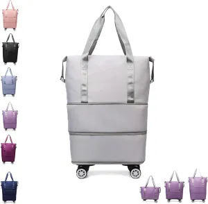 Klarson Expandable Travel Bag with Wheels, Foldable Suitcase, Scratch-Resistant, Grey