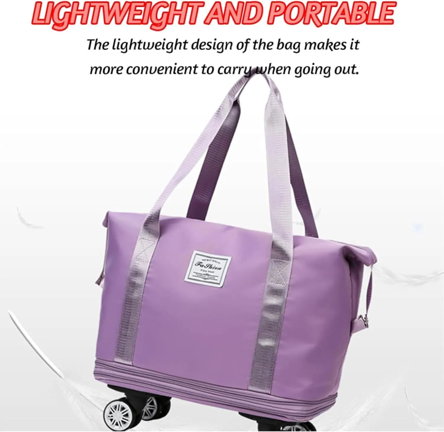 Klarson Expandable Travel Bag with Wheels, Foldable Suitcase Without Handle, Scratch-Resistant, Purple