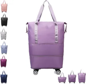 Klarson Expandable Travel Bag with Wheels, Foldable Suitcase Without Handle, Scratch-Resistant, Purple