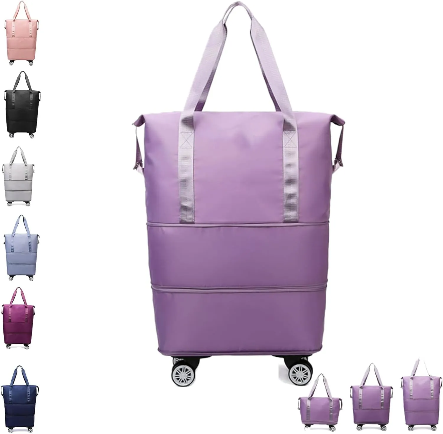 Klarson Expandable Travel Bag with Wheels, Foldable Suitcase Without Handle, Scratch-Resistant, Purple