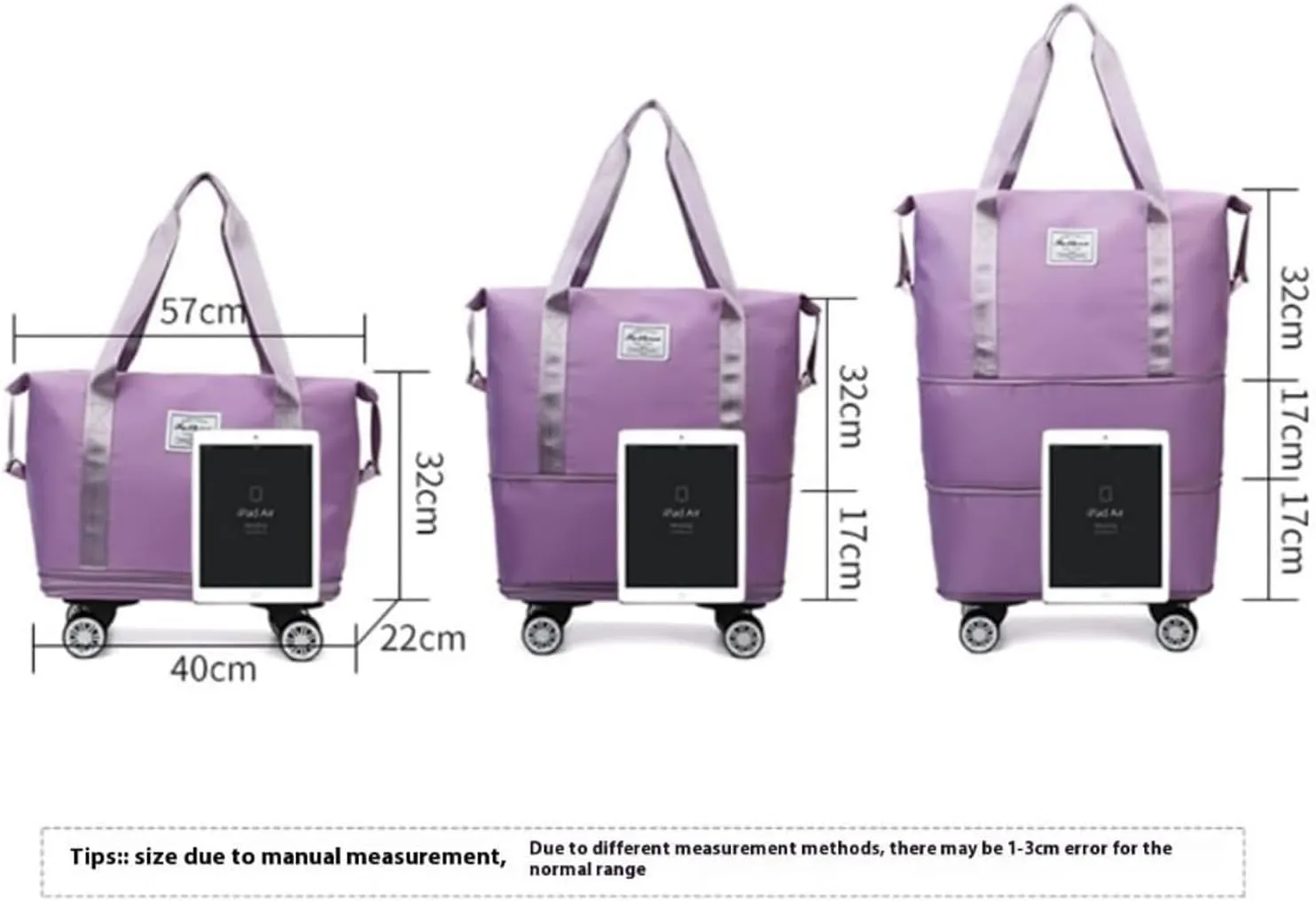 Klarson Expandable Travel Bag with Wheels, Foldable Suitcase Without Handle, Scratch-Resistant, Purple