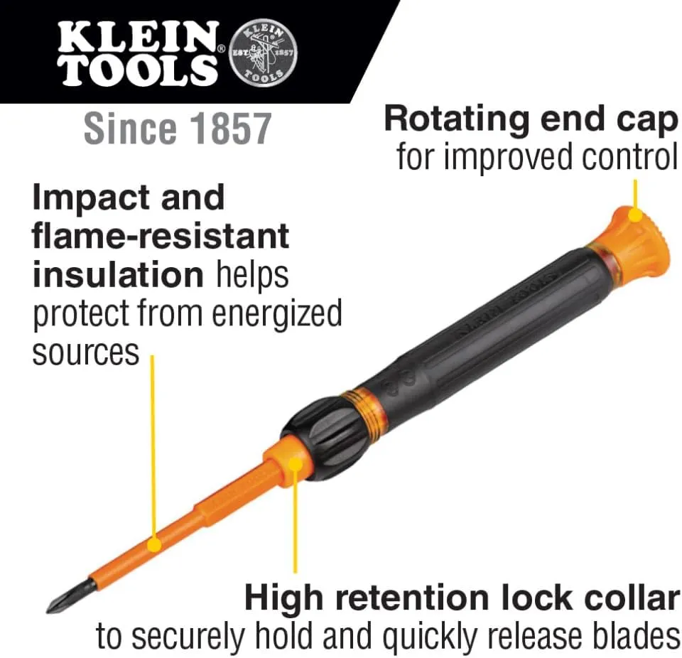 Klein Tools 32584INSR Precision 8-in-1 Screwdriver Set with Case, 1000V Rated Insulated Set with Phillips, Slotted and Tamperproof TORX Bits