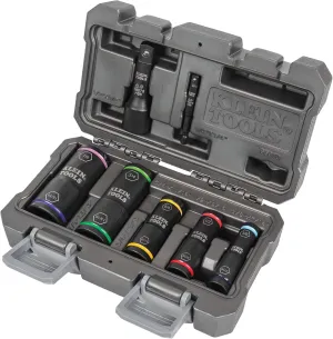 Klein Tools 66070 Impact Socket Set, Five Impact Driver Flip Sockets with 1/4-Inch Hex and 1/2-Inch Square Socket Adapters, 7-Piece