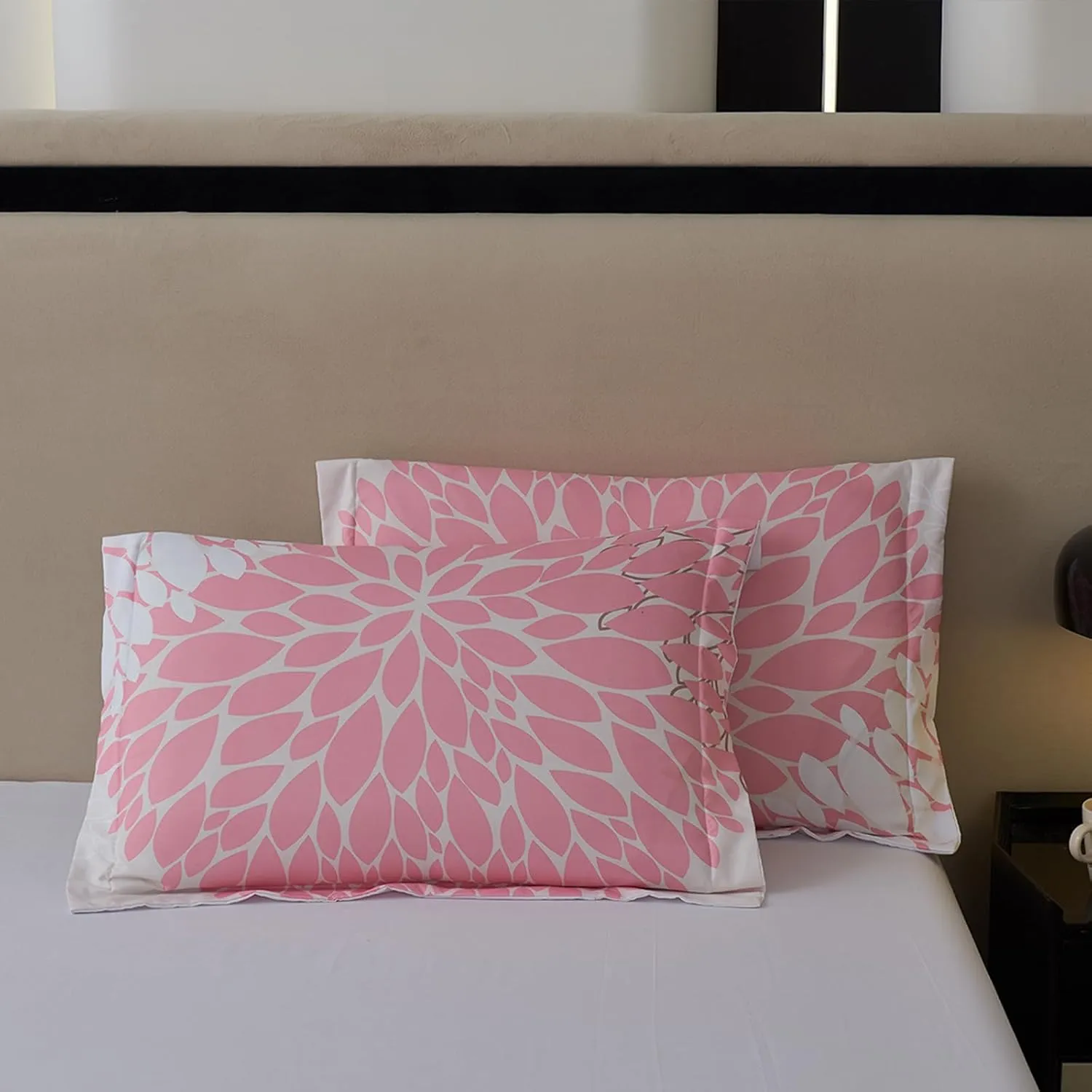 Koniroom 8-Piece Pink Comforter Set King Size - Beige White Flower Bed in a Bag with Sheets, Pillowcases, Shams, and Decorative Pillow Cover
