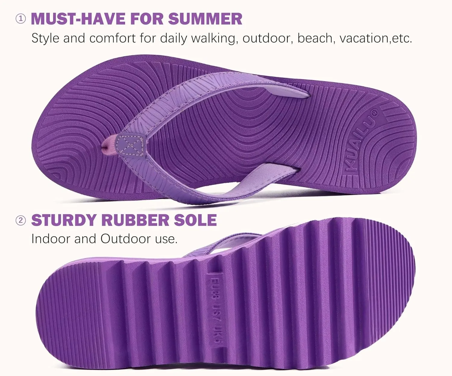 KuaiLu Women’s Flip Flops Ladies Yoga Mat Platform Thong Sandals Dressy Womans Lightweight Summer Slip On Beach Flip Flop Sandles, Soft Cushion Footbed, Arch Support