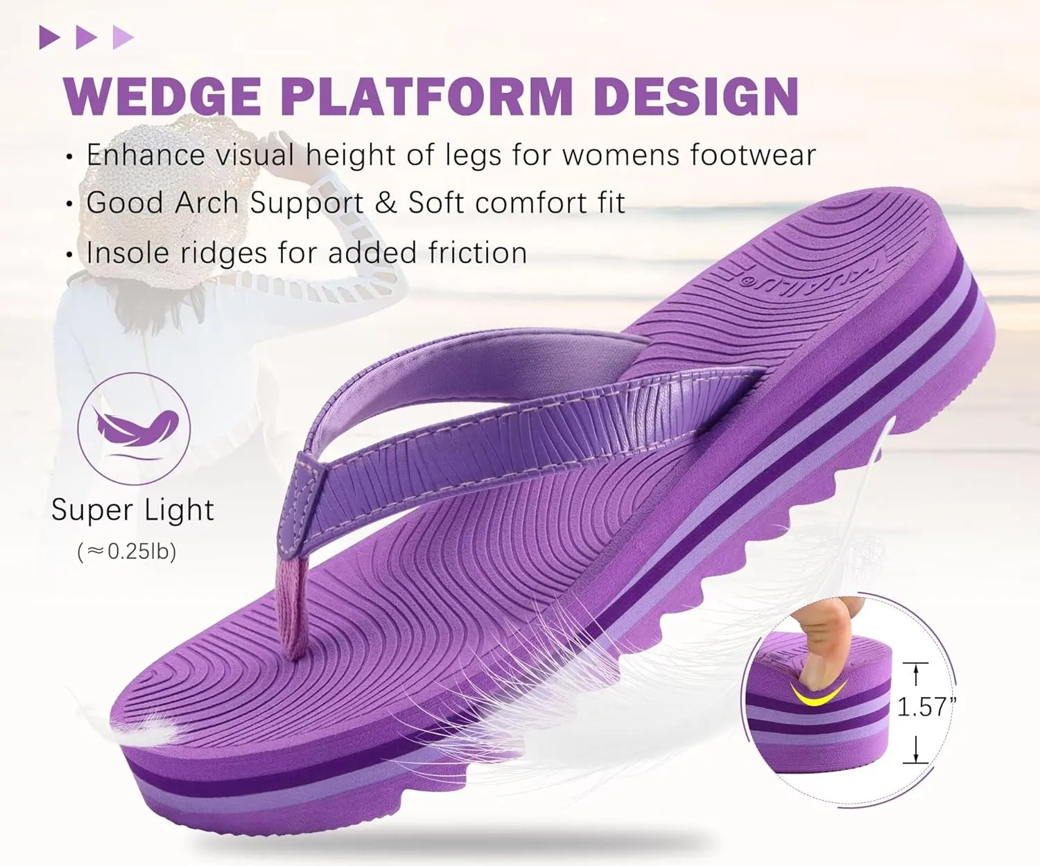 KuaiLu Women’s Flip Flops Ladies Yoga Mat Platform Thong Sandals Dressy Womans Lightweight Summer Slip On Beach Flip Flop Sandles, Soft Cushion Footbed, Arch Support