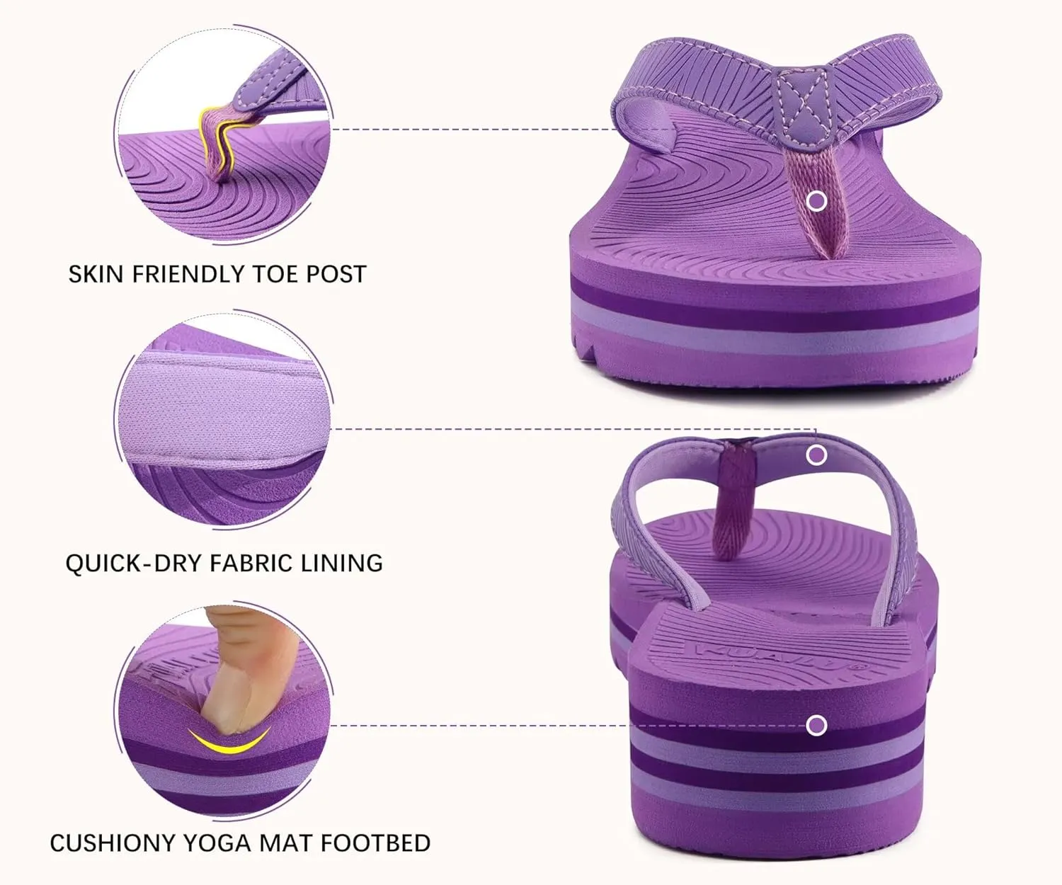 KuaiLu Women’s Flip Flops Ladies Yoga Mat Platform Thong Sandals Dressy Womans Lightweight Summer Slip On Beach Flip Flop Sandles, Soft Cushion Footbed, Arch Support