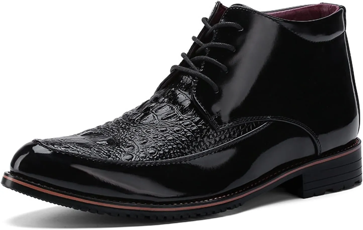 Lace Up Boots for Men Derby Crocodile Print Cap Toe PU Waterproof Block Heel Formal Classic Fashion