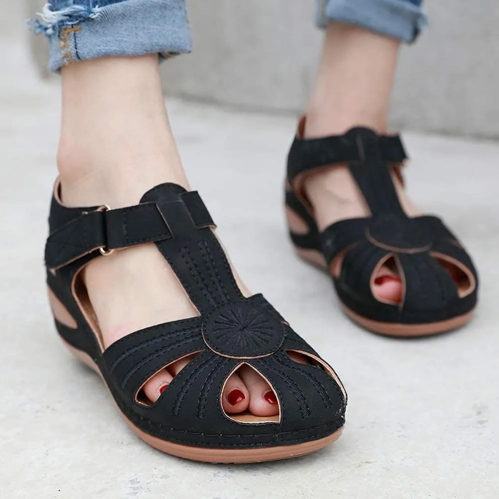 Ladies Sandals Flip Flops Slides for Women Summer Wedge Platform Hollow Post Toe Thongs Shoes with Adjustable Ankle Strap Size 6.5-11.5 US