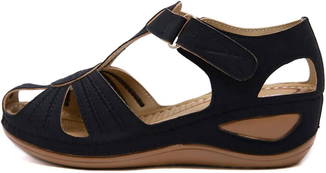 Ladies Sandals Flip Flops Slides for Women Summer Wedge Platform Hollow Post Toe Thongs Shoes with Adjustable Ankle Strap Size 6.5-11.5 US