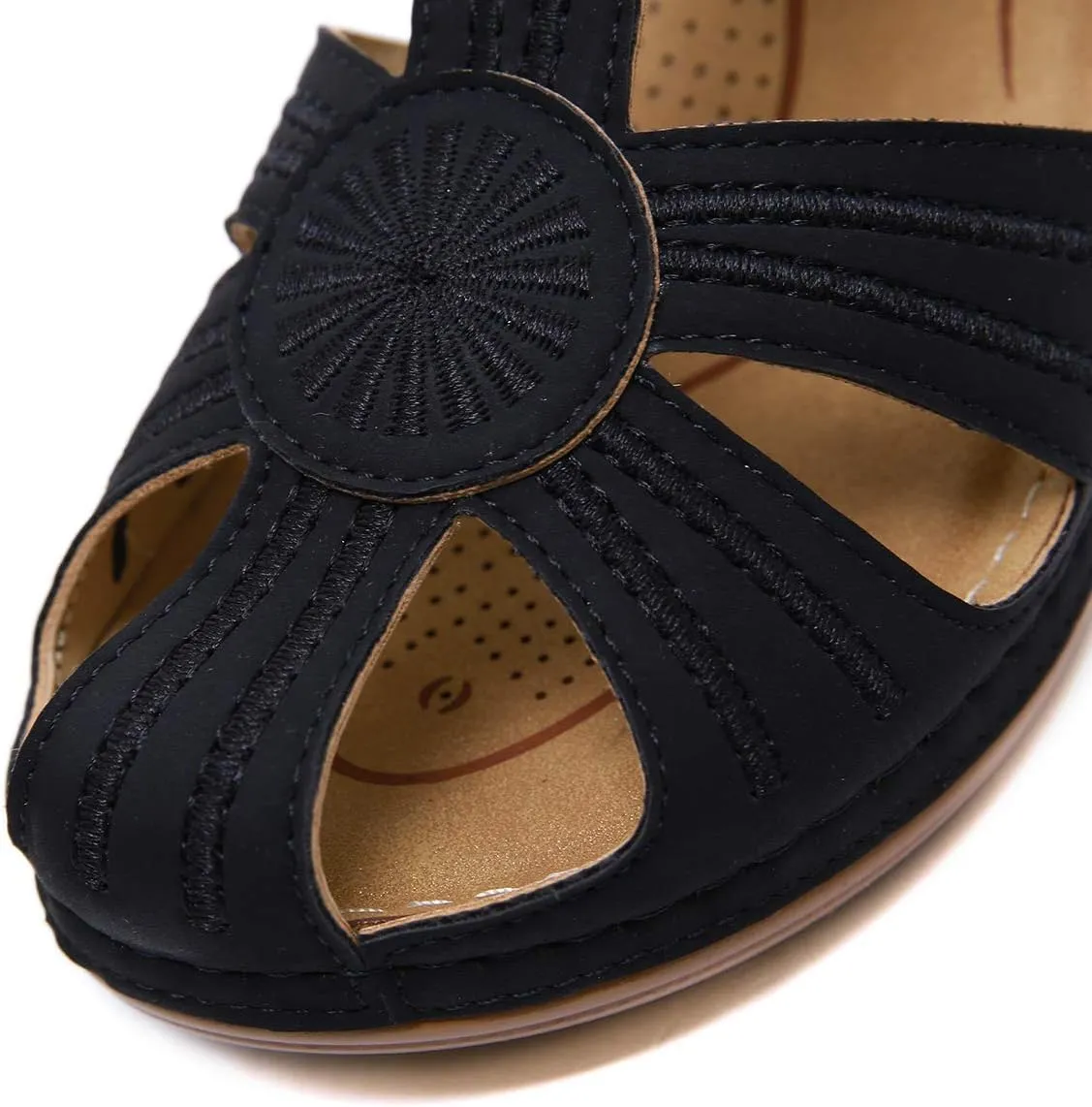 Ladies Sandals Flip Flops Slides for Women Summer Wedge Platform Hollow Post Toe Thongs Shoes with Adjustable Ankle Strap Size 6.5-11.5 US