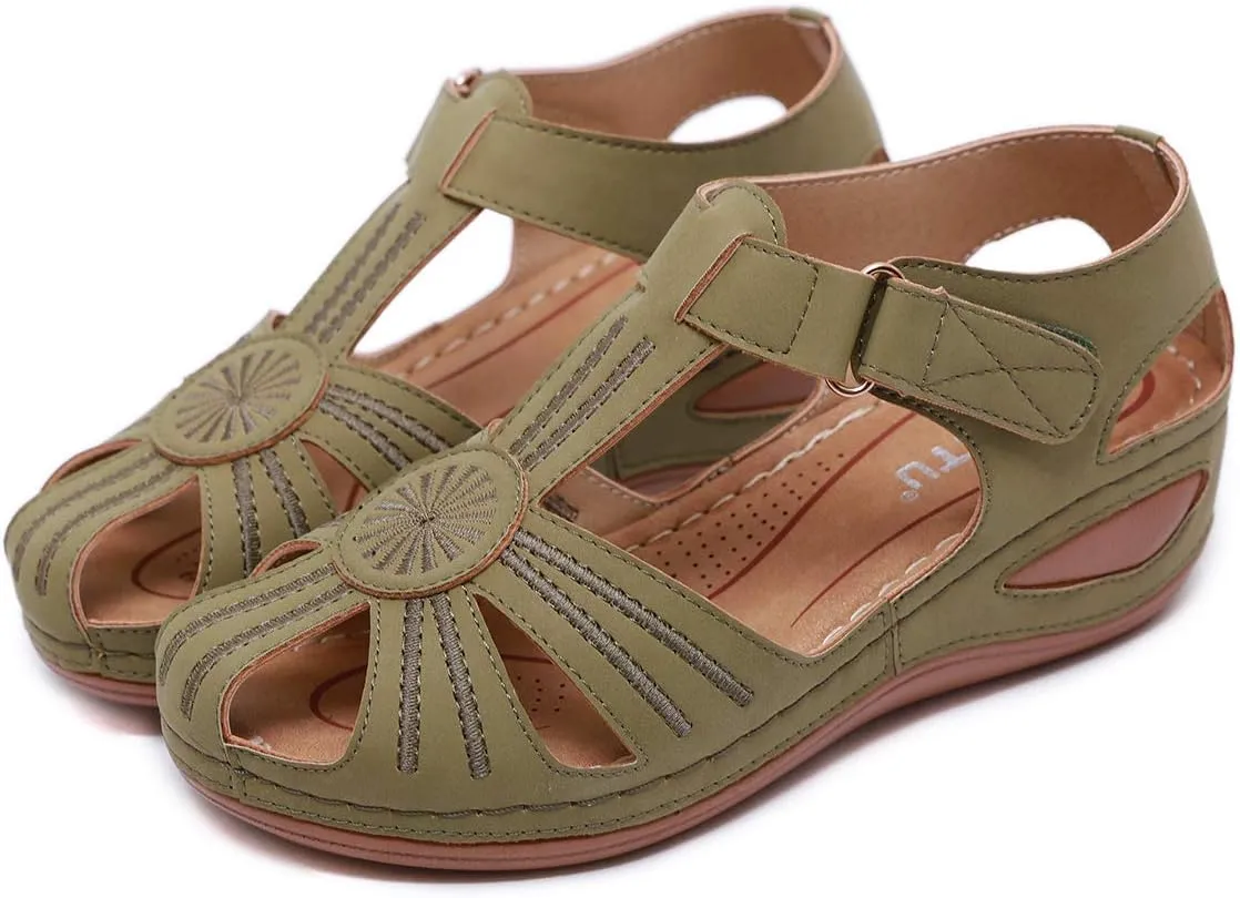 Ladies Sandals Flip Flops Slides for Women Summer Wedge Platform Hollow Post Toe Thongs Shoes with Adjustable Ankle Strap Size 6.5-11.5 US