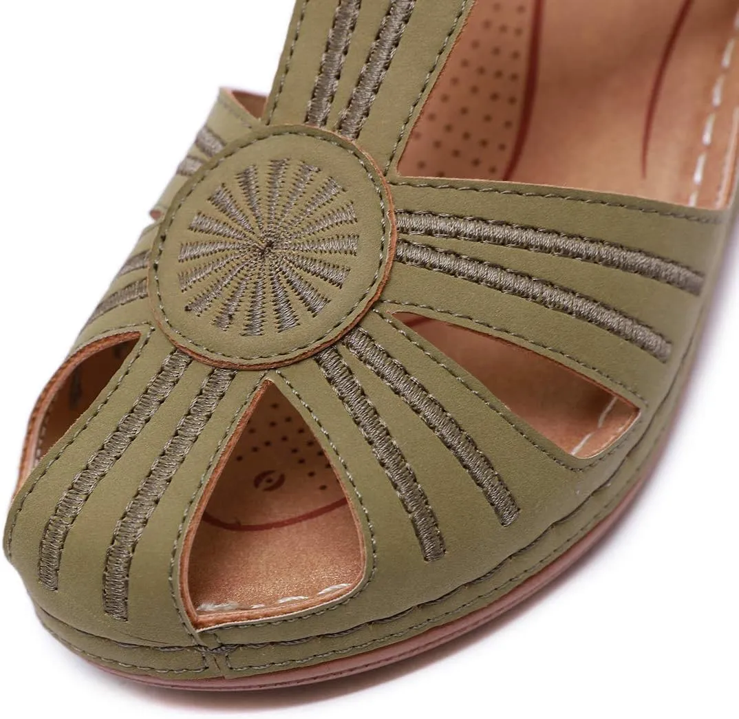 Ladies Sandals Flip Flops Slides for Women Summer Wedge Platform Hollow Post Toe Thongs Shoes with Adjustable Ankle Strap Size 6.5-11.5 US