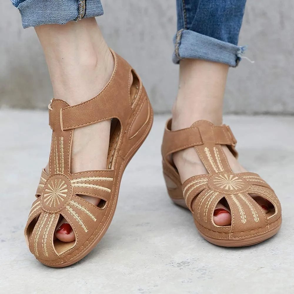 Ladies Sandals Flip Flops Slides for Women Summer Wedge Platform Hollow Post Toe Thongs Shoes with Adjustable Ankle Strap Size 6.5-11.5 US