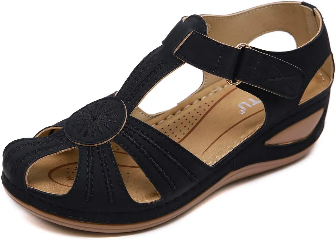 Ladies Sandals Flip Flops Slides for Women Summer Wedge Platform Hollow Post Toe Thongs Shoes with Adjustable Ankle Strap Size 6.5-11.5 US