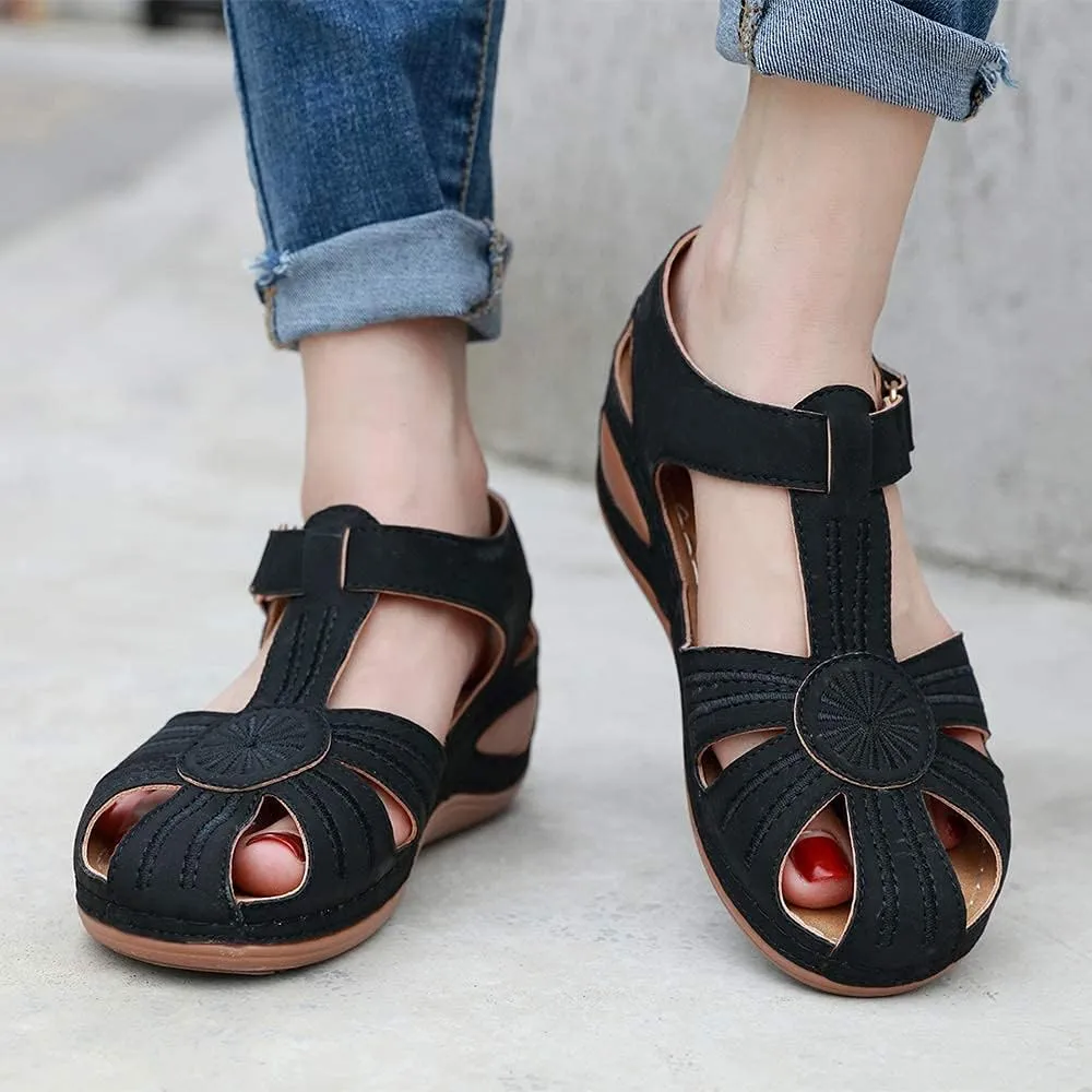 Ladies Sandals Flip Flops Slides for Women Summer Wedge Platform Hollow Post Toe Thongs Shoes with Adjustable Ankle Strap Size 6.5-11.5 US