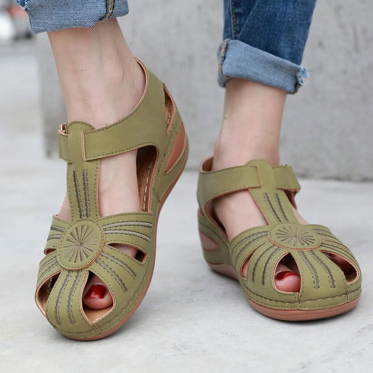 Ladies Sandals Flip Flops Slides for Women Summer Wedge Platform Hollow Post Toe Thongs Shoes with Adjustable Ankle Strap Size 6.5-11.5 US