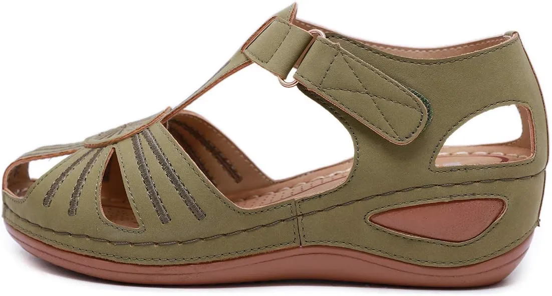 Ladies Sandals Flip Flops Slides for Women Summer Wedge Platform Hollow Post Toe Thongs Shoes with Adjustable Ankle Strap Size 6.5-11.5 US
