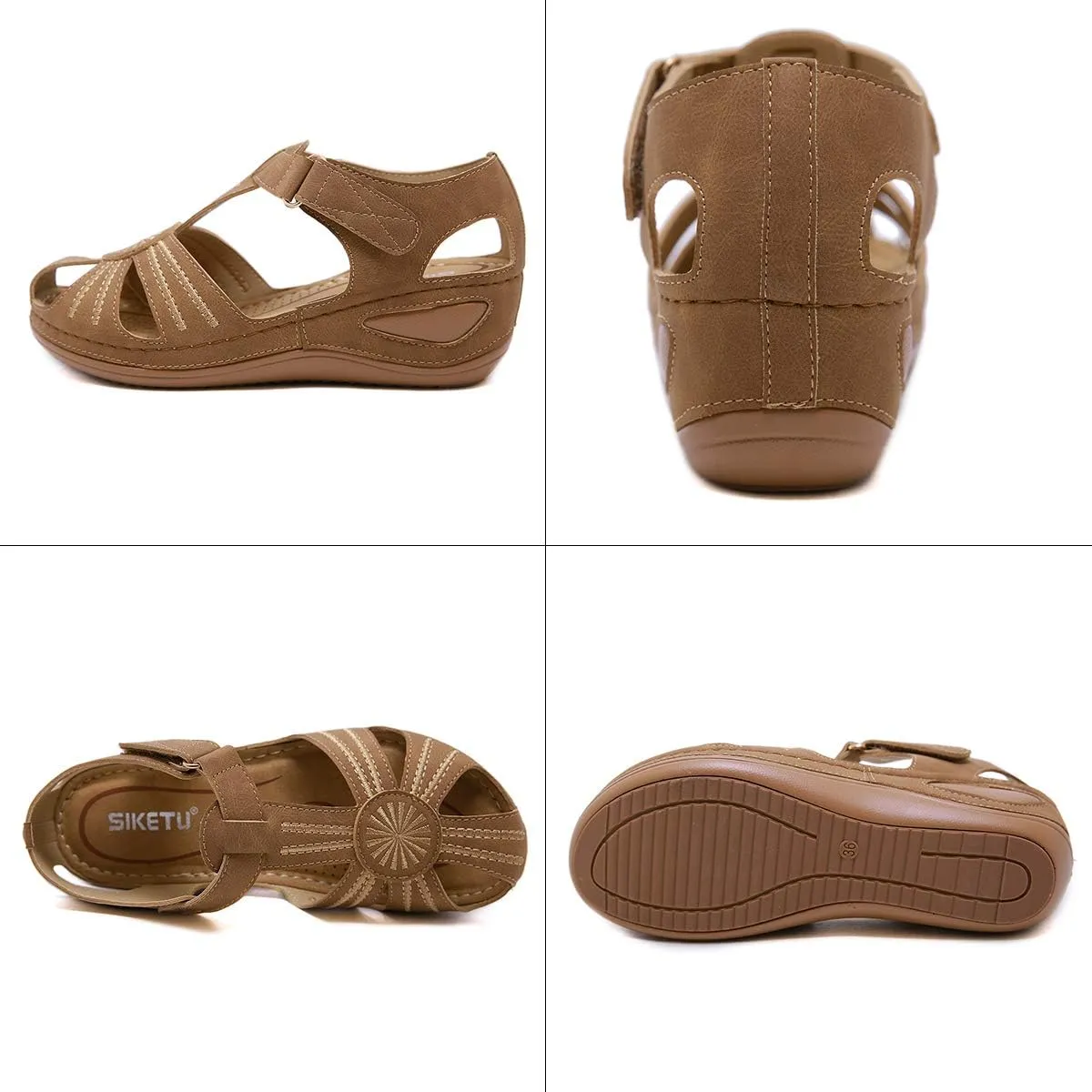 Ladies Sandals Flip Flops Slides for Women Summer Wedge Platform Hollow Post Toe Thongs Shoes with Adjustable Ankle Strap Size 6.5-11.5 US