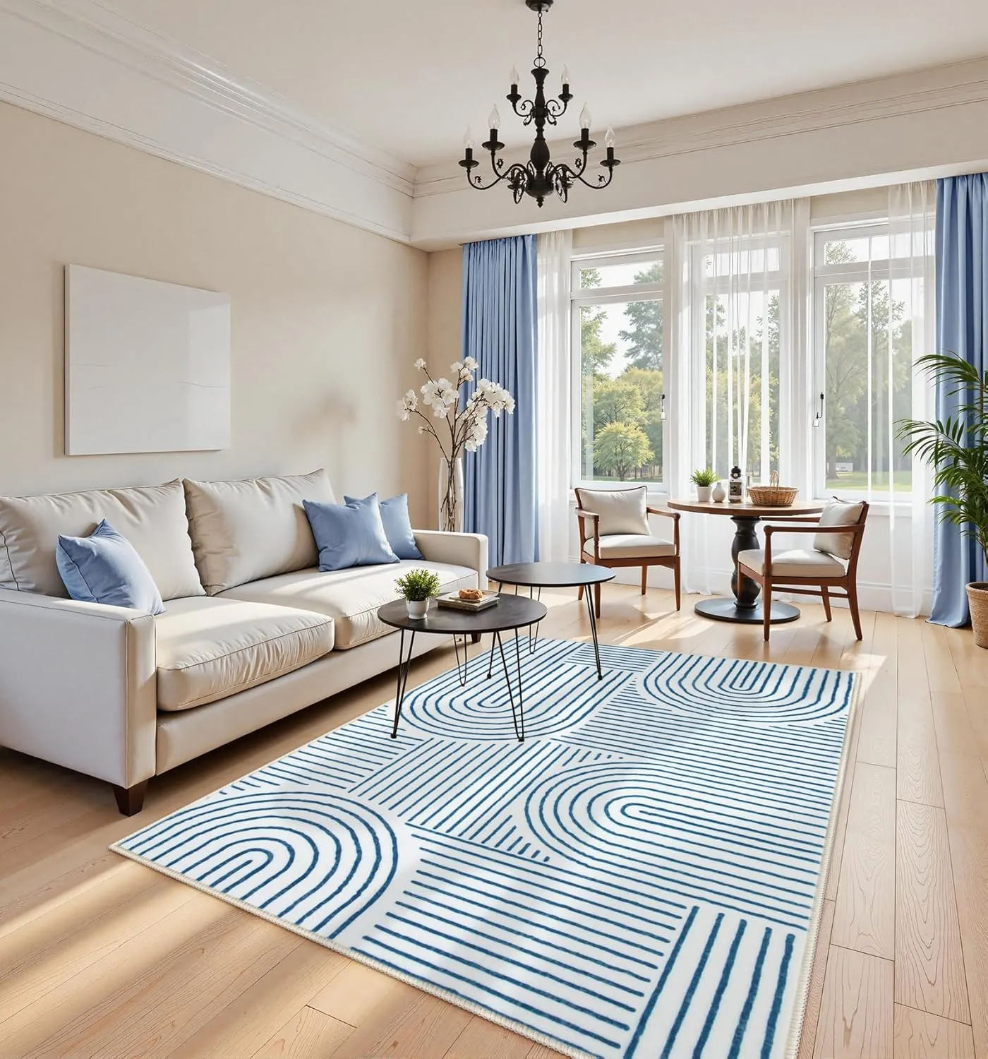 Lahome Abstract Washable Area Rugs 5x7, Soft Blue Rugs for Living Room Ultra-Thin Non-Shedding Bedroom Rug, Modern Throw Rug Large Carpet for Dining Room Classroom Office(5'x7',Blue/White)