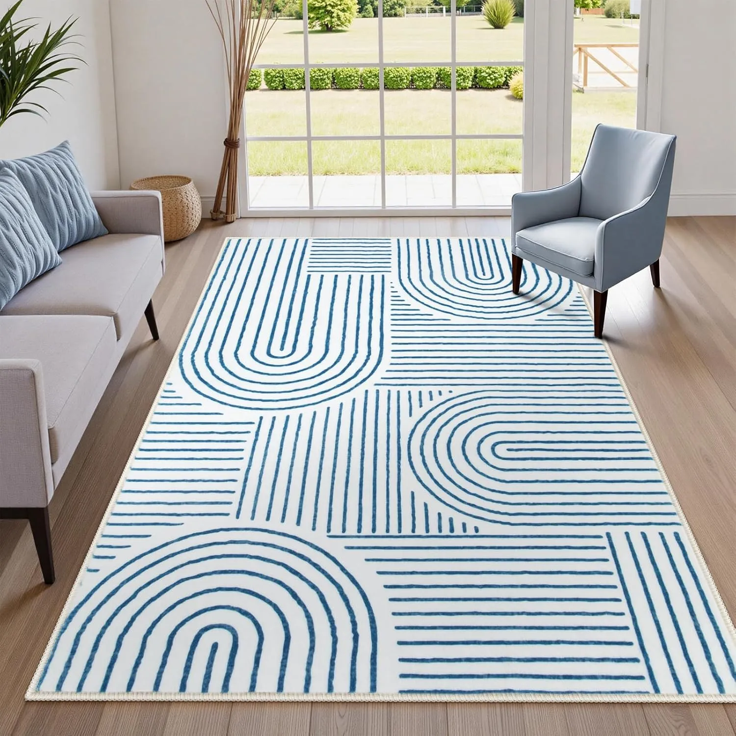 Lahome Abstract Washable Area Rugs 5x7, Soft Blue Rugs for Living Room Ultra-Thin Non-Shedding Bedroom Rug, Modern Throw Rug Large Carpet for Dining Room Classroom Office(5'x7',Blue/White)