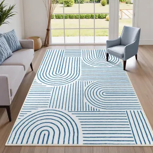 Lahome Abstract Washable Area Rugs 5x7, Soft Blue Rugs for Living Room Ultra-Thin Non-Shedding Bedroom Rug, Modern Throw Rug Large Carpet for Dining Room Classroom Office(5'x7',Blue/White)