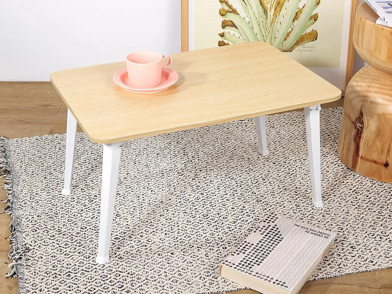 Laptop Stand for Bed, Lap Desk, Foldable Portable Lap Bed Tray, 23.6 Inch Floor Table for Drawing, Reading and Writing, Oak