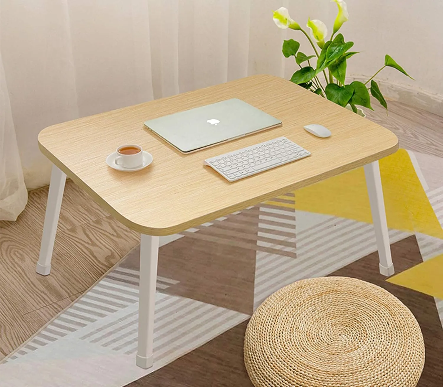 Laptop Stand for Bed, Lap Desk, Foldable Portable Lap Bed Tray, 23.6 Inch Floor Table for Drawing, Reading and Writing, Oak