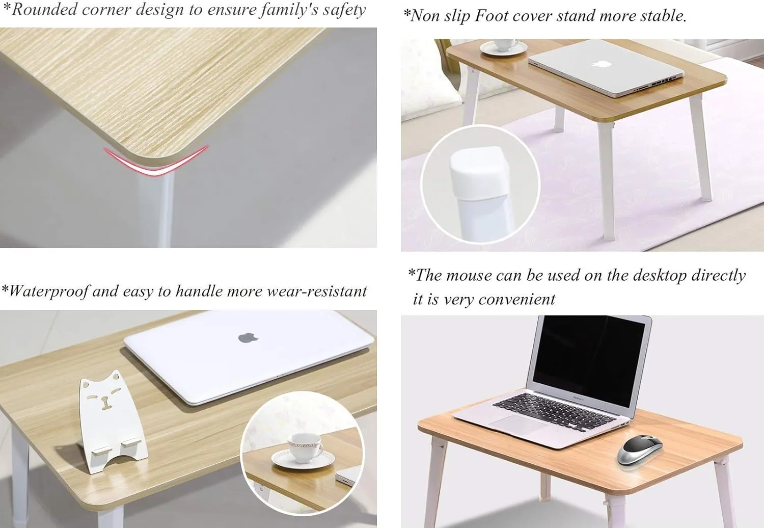 Laptop Stand for Bed, Lap Desk, Foldable Portable Lap Bed Tray, 23.6 Inch Floor Table for Drawing, Reading and Writing, Oak