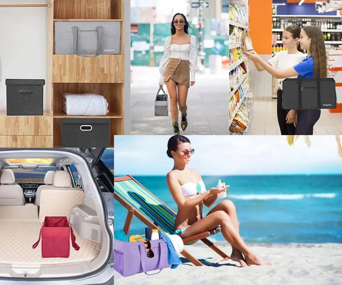 Large Utility Tote, Waterproof Beach & Picnic Bag, Foldable & Reusable Storage