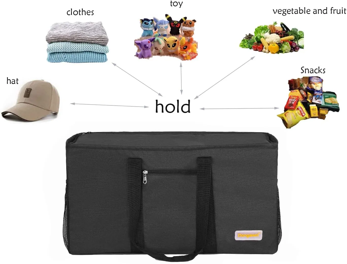 Large Utility Tote, Waterproof Beach & Picnic Bag, Foldable & Reusable Storage