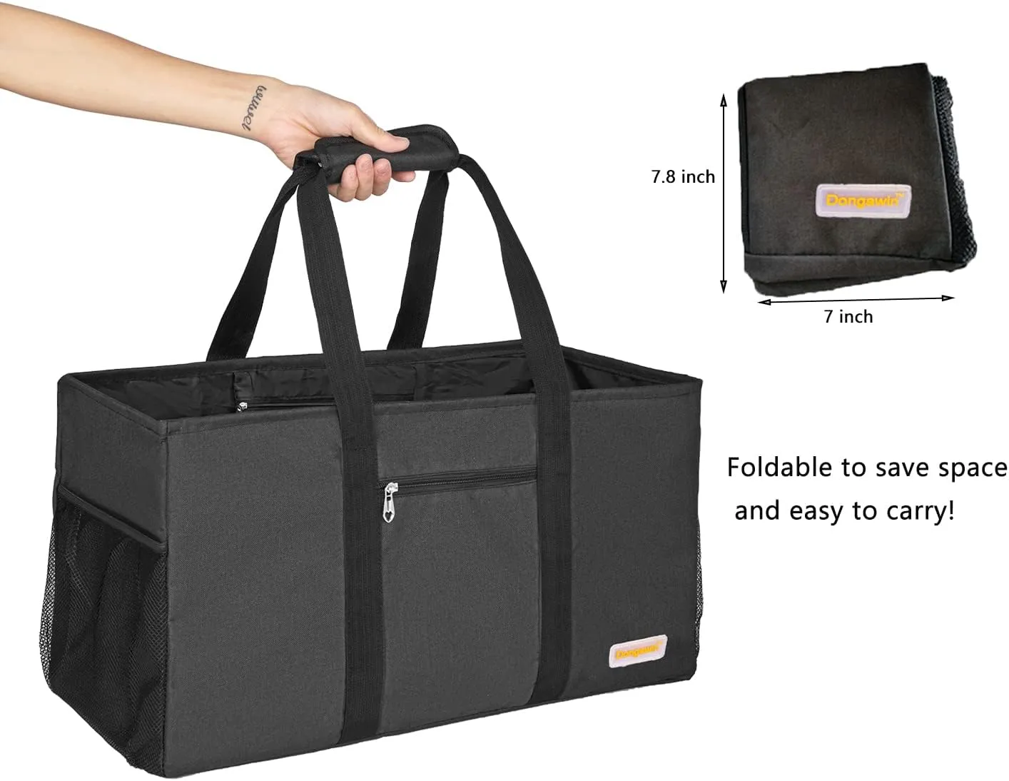 Large Utility Tote, Waterproof Beach & Picnic Bag, Foldable & Reusable Storage