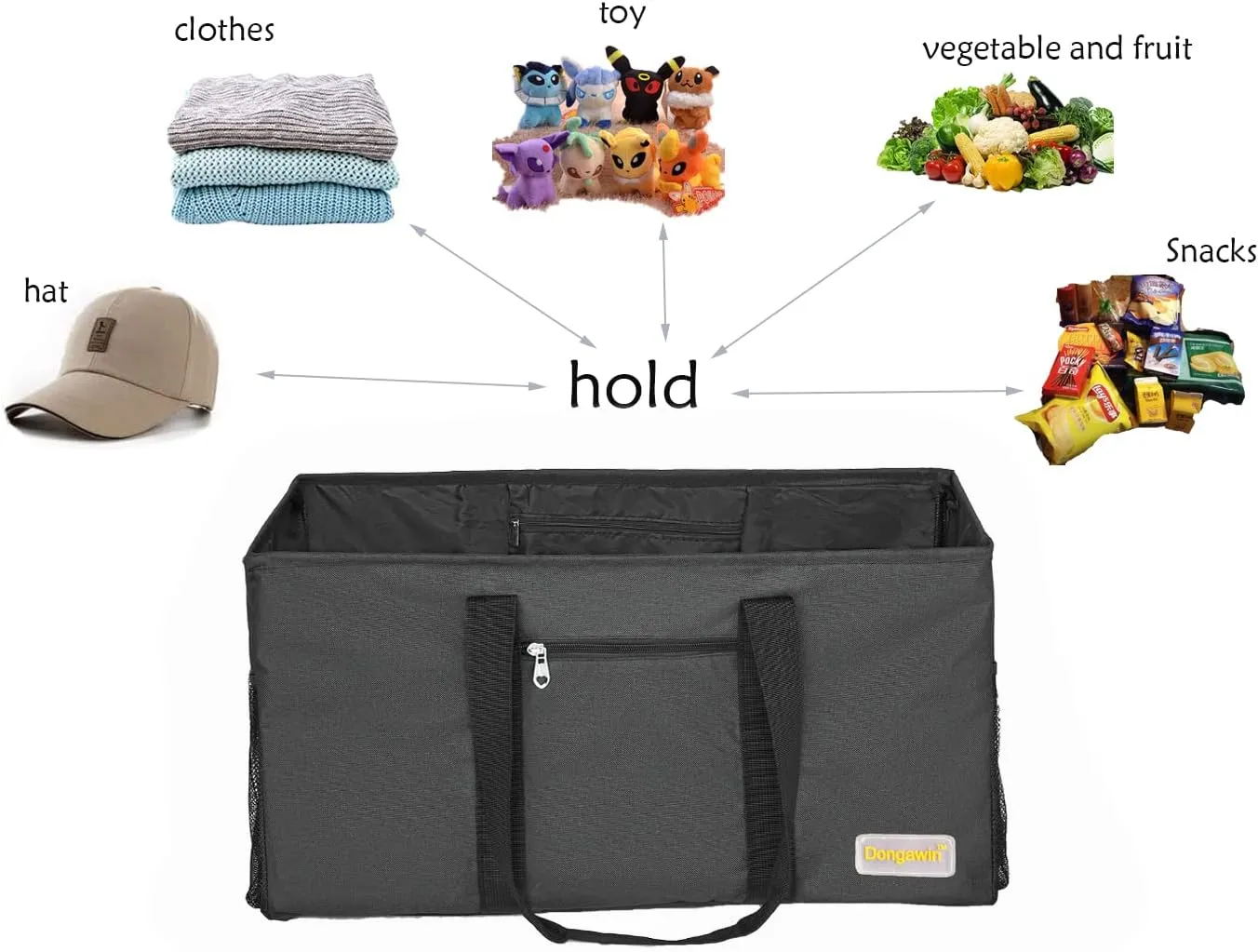 Large Utility Tote, Waterproof Beach & Picnic Bag, Foldable & Reusable Storage