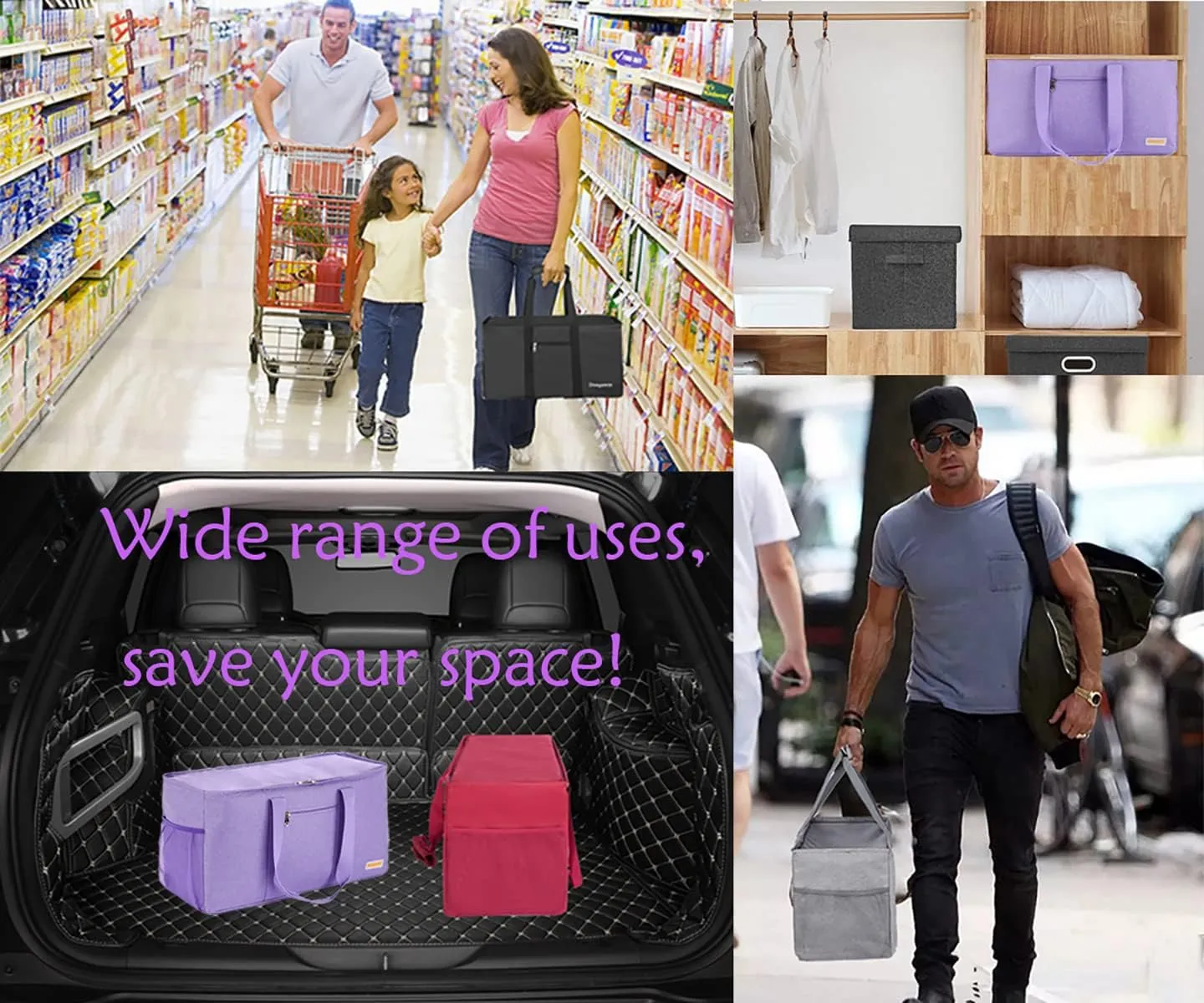 Large Utility Tote, Waterproof Beach & Picnic Bag, Foldable & Reusable Storage