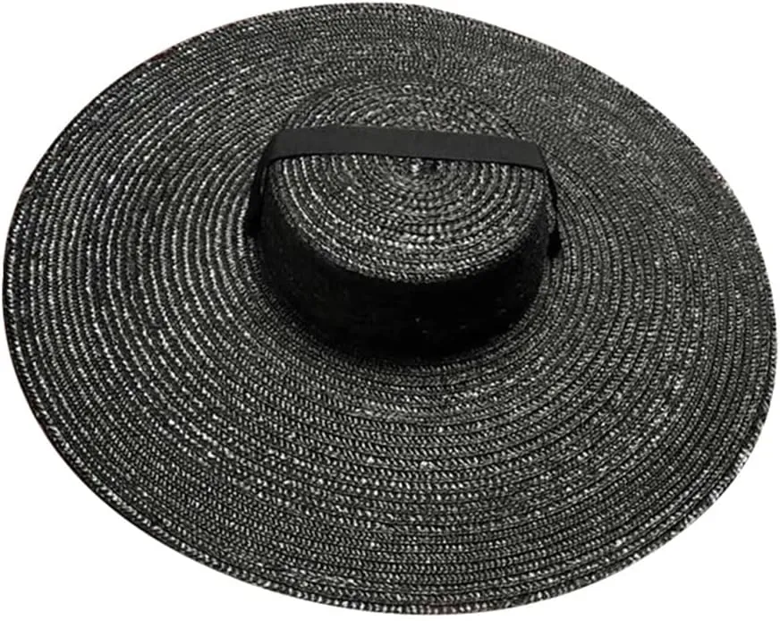 Large Wide Brim Flat Top Sun Hat Straw Hat Summer with Long Ribbon Hat Women's Holiday Retro Beach Sun Hat