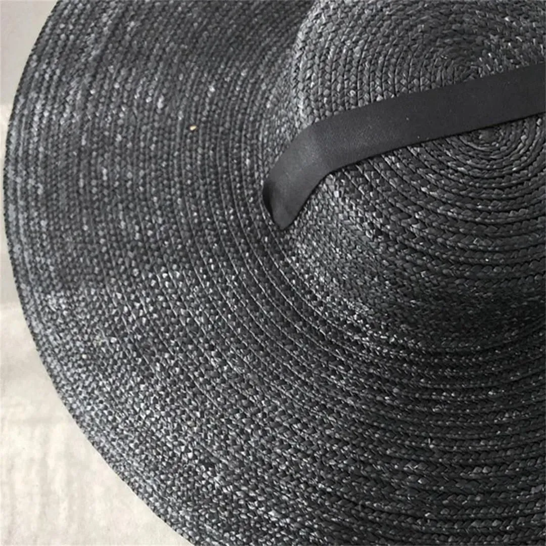 Large Wide Brim Flat Top Sun Hat Straw Hat Summer with Long Ribbon Hat Women's Holiday Retro Beach Sun Hat