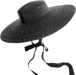 Large Wide Brim Flat Top Sun Hat Straw Hat Summer with Long Ribbon Hat Women's Holiday Retro Beach Sun Hat