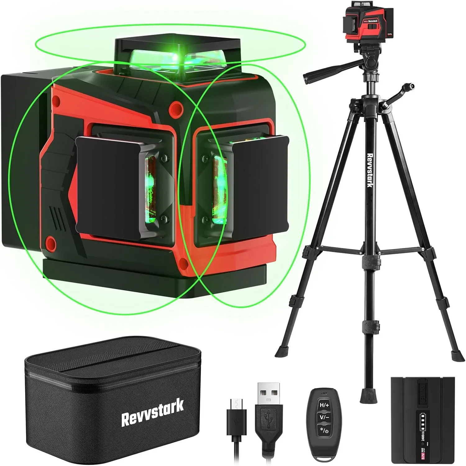 Laser Level with Tripod, 3x360° Green Line Laser Tool with Self-Leveling & Manuel Models, Remote/Touch Control, Rechargeable Battery for Picture Hanging, Tile, Home Renovation (Bag Included)